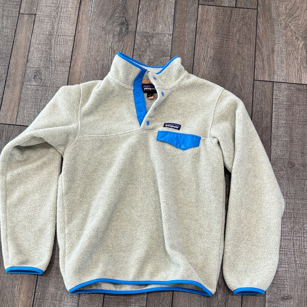 Patagonia Men's Zip-Up Sweater - Light Gray and Blue